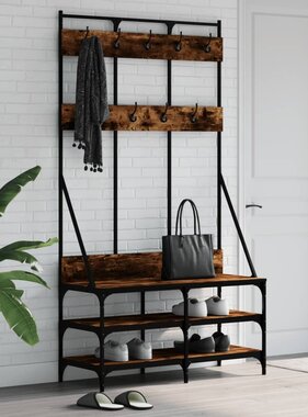 VidaXL Kledingrek met schoenenrek 100x40x184 cm gerookt eikenkleurig