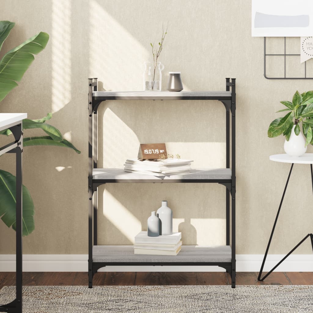 VidaXL Boekenkast 3-laags 60x30x86 cm bewerkt hout grijs sonoma eiken