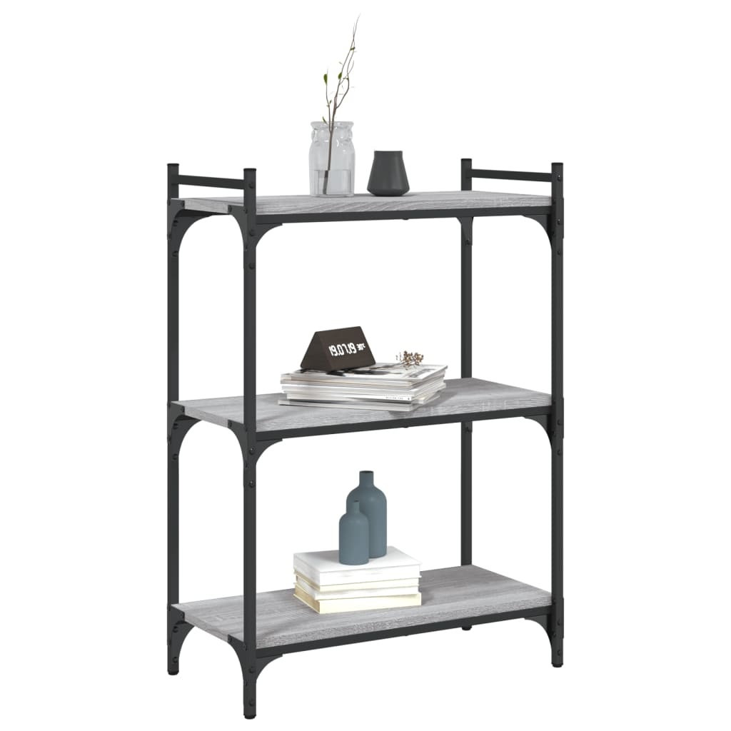 VidaXL Boekenkast 3-laags 60x30x86 cm bewerkt hout grijs sonoma eiken