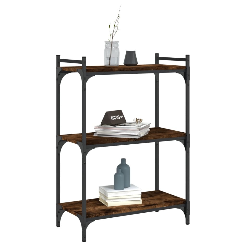 VidaXL Boekenkast 3-laags 60x30x86 cm bewerkt hout gerookt eikenkleur