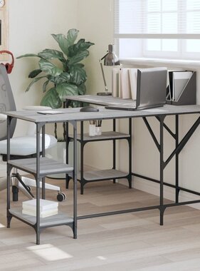 VidaXL Bureau 139x139x75 cm bewerkt hout grijs sonoma eikenkleurig