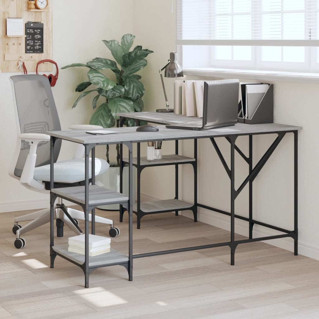 VidaXL Bureau 139x139x75 cm bewerkt hout grijs sonoma eikenkleurig