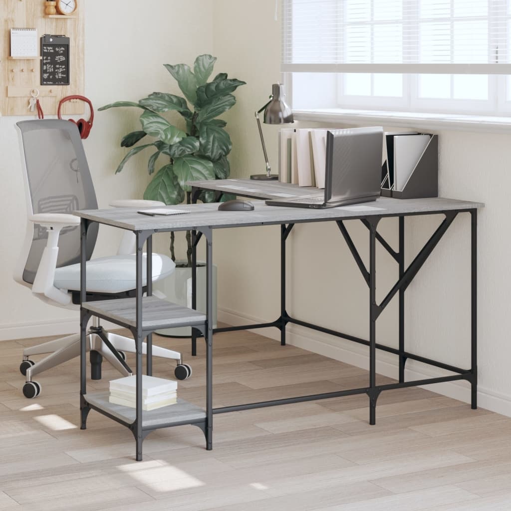 VidaXL Bureau 139x139x75 cm bewerkt hout grijs sonoma eikenkleurig