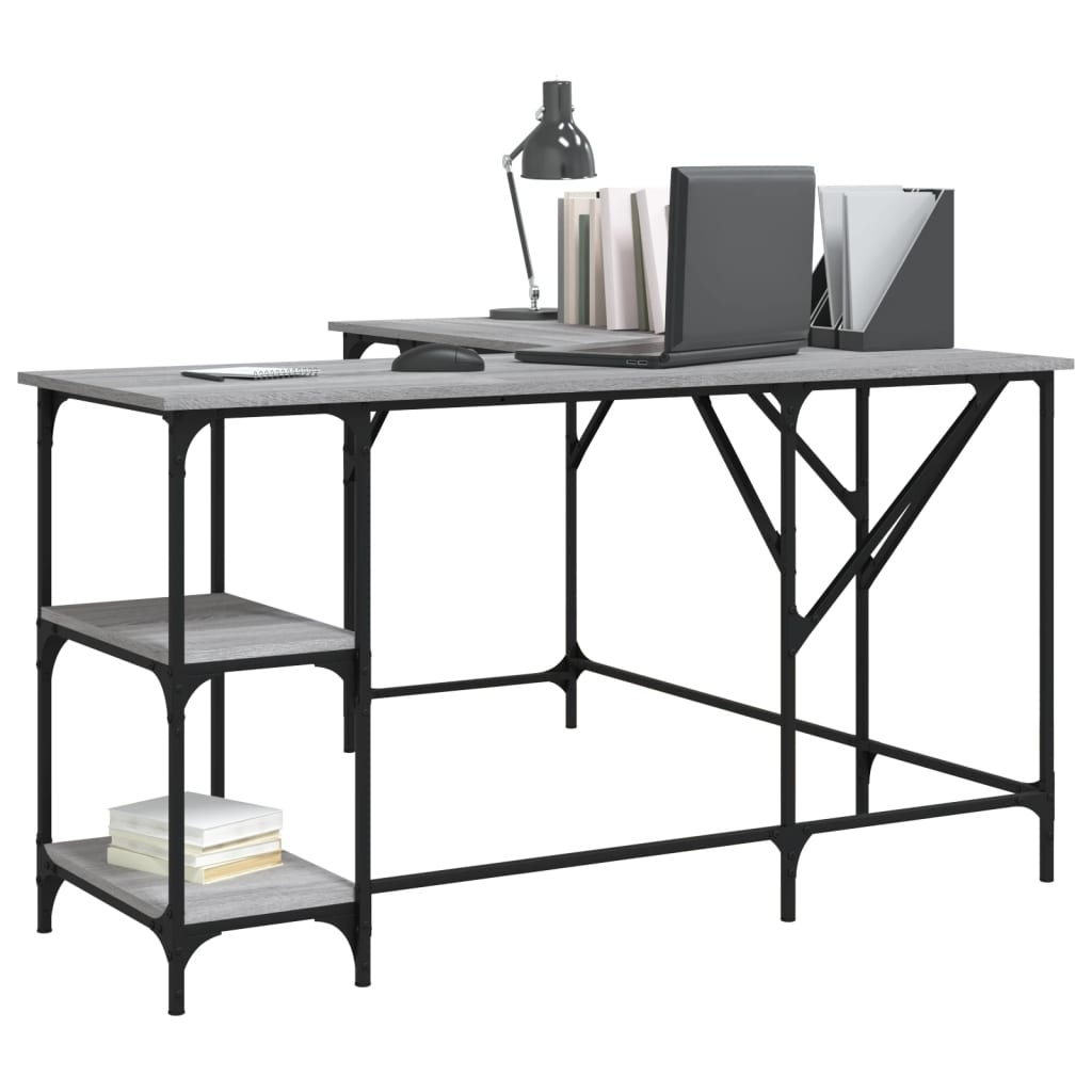 VidaXL Bureau 139x139x75 cm bewerkt hout grijs sonoma eikenkleurig