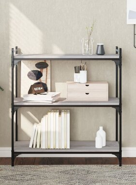 VidaXL Boekenkast 3-laags 80x30x86 cm bewerkt hout grijs sonoma