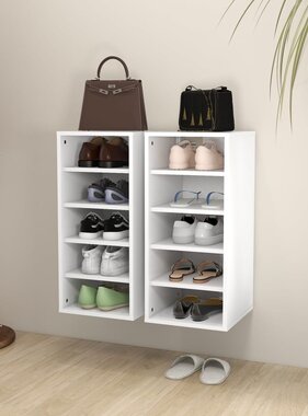 VidaXL Schoenenkasten 2 st 31,5x35x70 cm spaanplaat wit