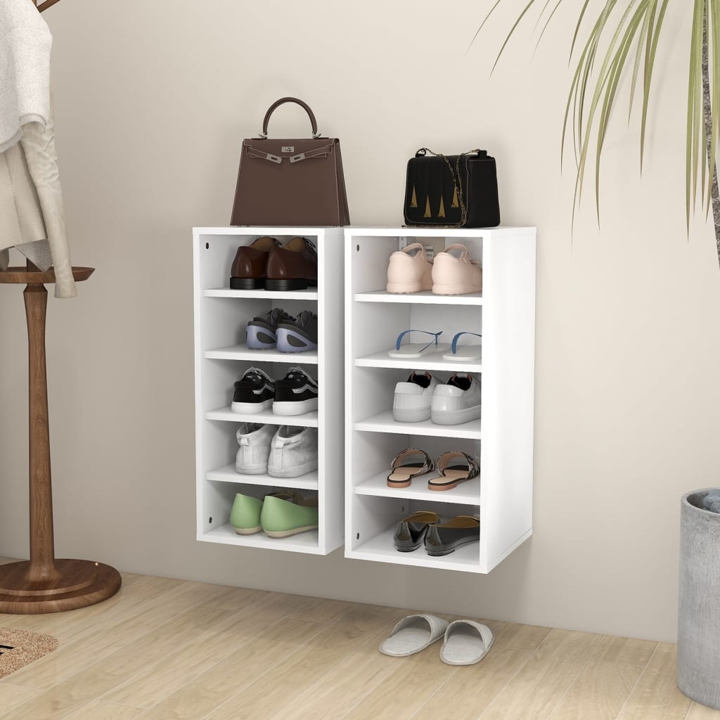 VidaXL Schoenenkasten 2 st 31,5x35x70 cm spaanplaat wit