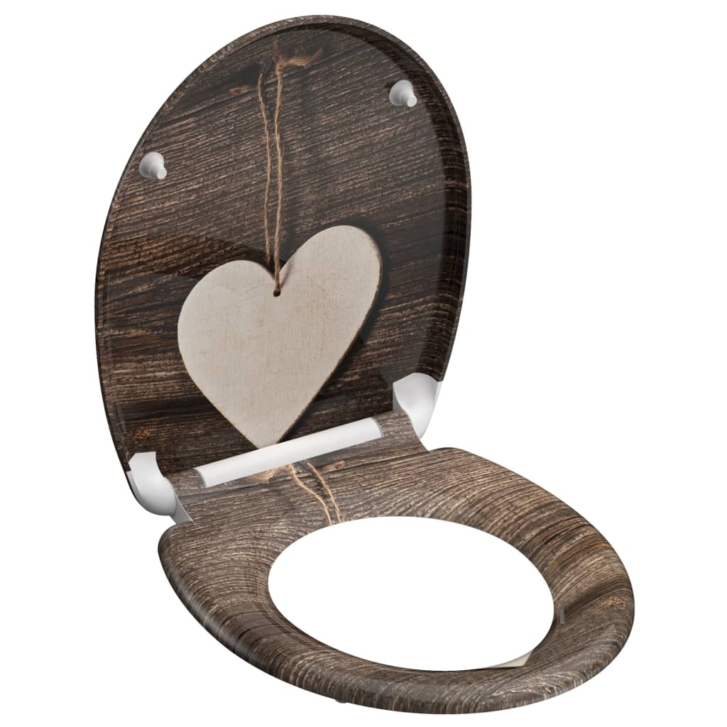 vidaXL Toiletbril met soft-close WOOD HEART duroplast met print