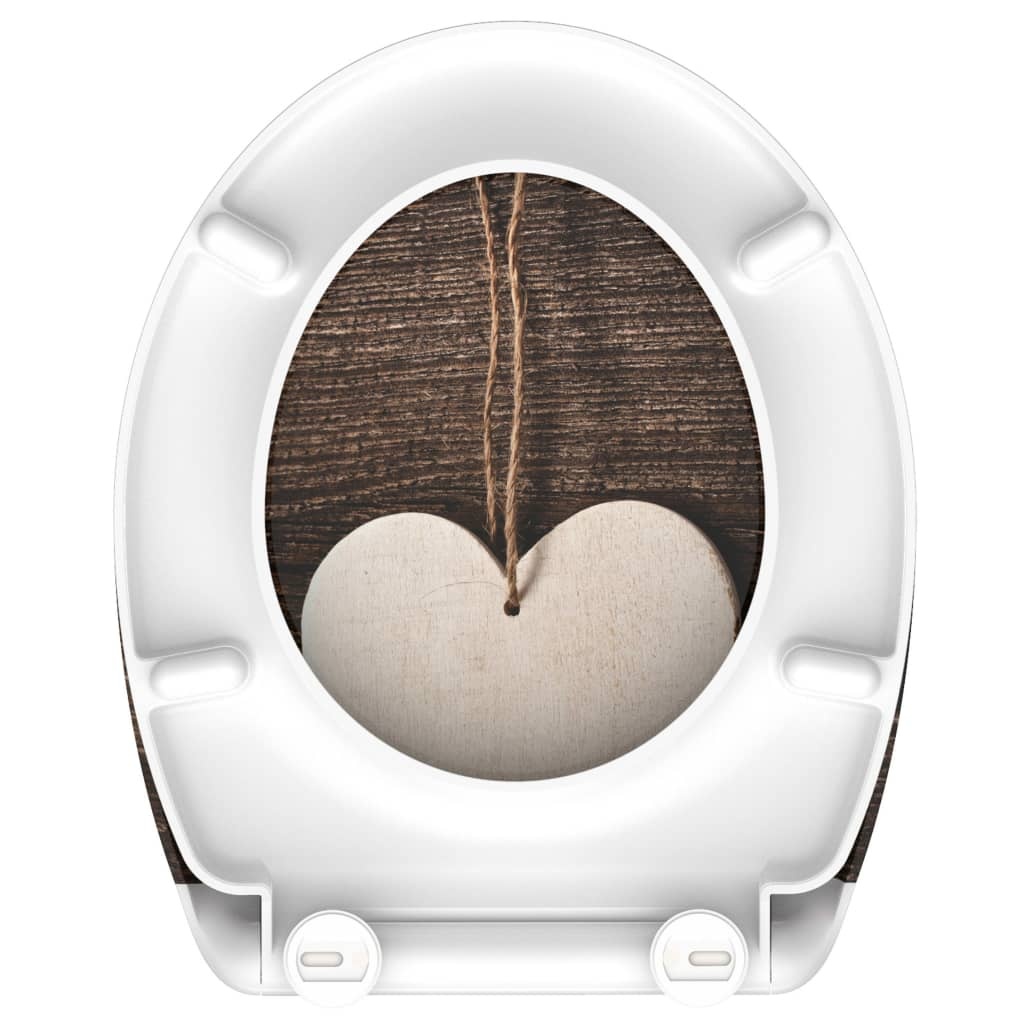 vidaXL Toiletbril met soft-close WOOD HEART duroplast met print