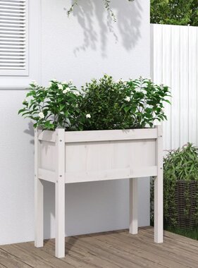 Plantenbak met poten 70x31x70 cm massief grenenhout wit