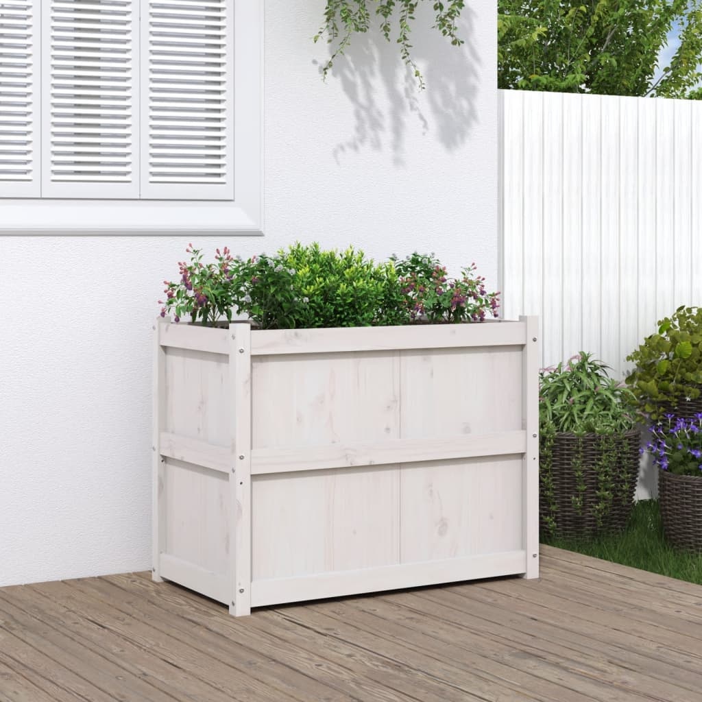 VidaXL Plantenbak 90x50x70 cm massief grenenhout wit