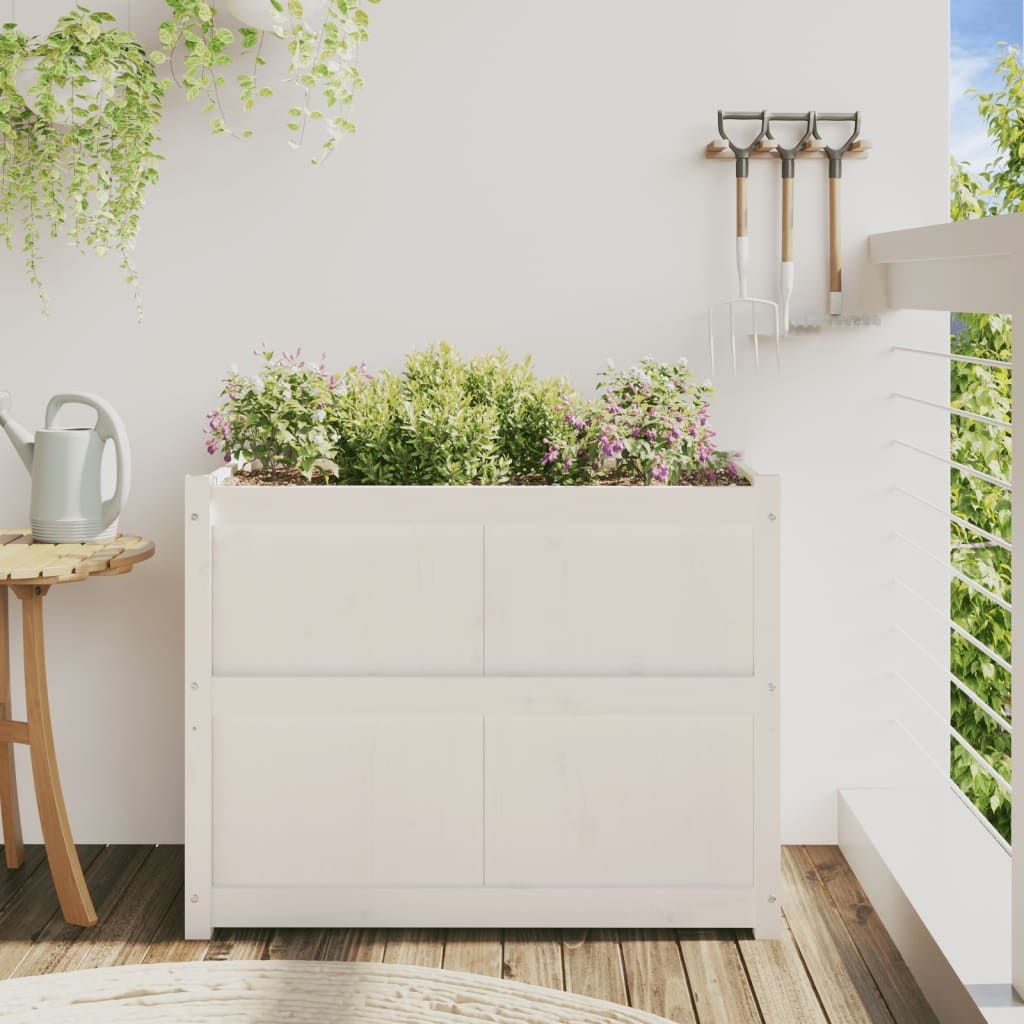 VidaXL Plantenbak 90x50x70 cm massief grenenhout wit