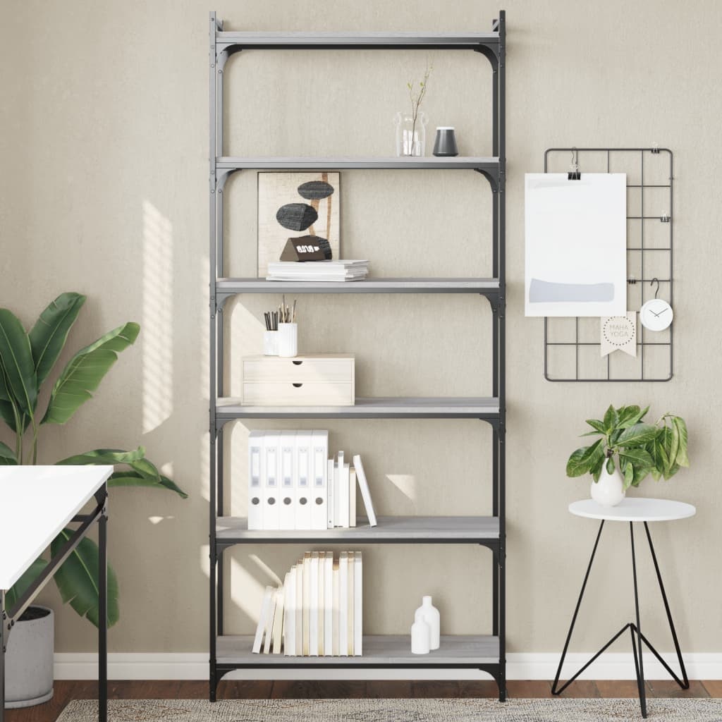 VidaXL Boekenkast 6-laags 80x30x188 cm bewerkt hout grijs sonoma