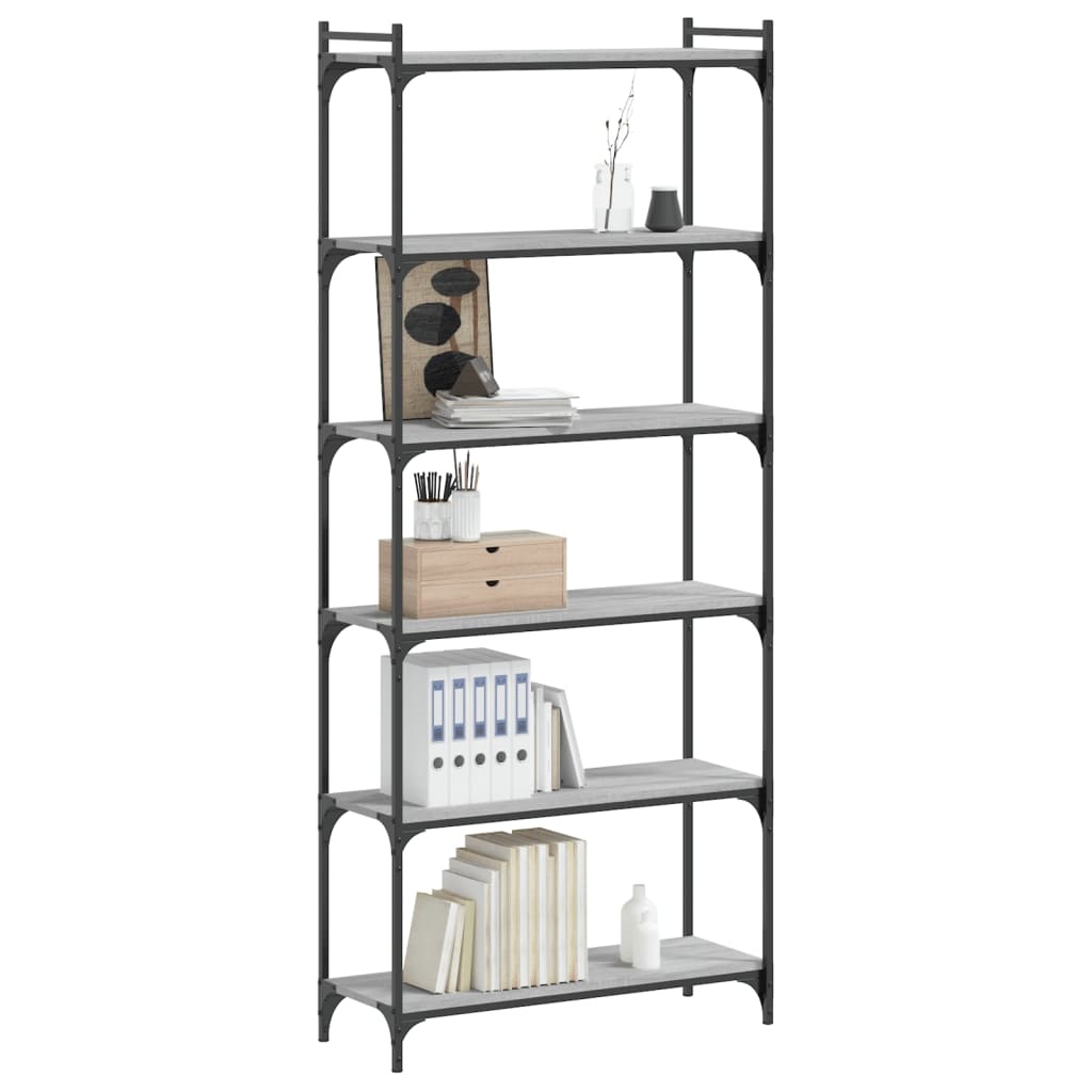 VidaXL Boekenkast 6-laags 80x30x188 cm bewerkt hout grijs sonoma