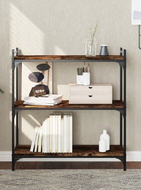 VidaXL Boekenkast 3-laags 80x30x86 cm bewerkt hout gerookt eikenkleur