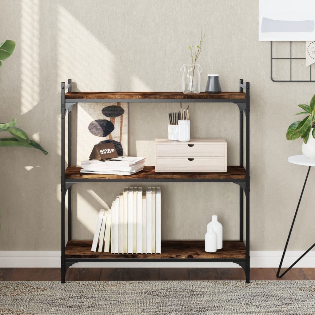 VidaXL Boekenkast 3-laags 80x30x86 cm bewerkt hout gerookt eikenkleur
