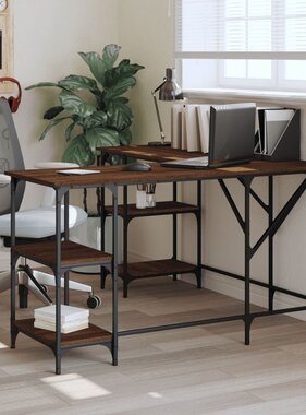 VidaXL Bureau 139x139x75 cm bewerkt hout bruineikenkleurig