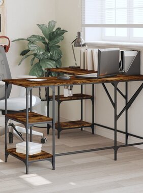 VidaXL Bureau 139x139x75 cm bewerkt hout gerookt eikenkleurig