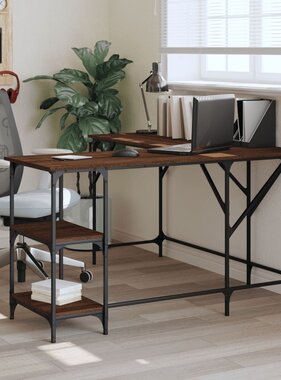 VidaXL Bureau 139x139x75 cm bewerkt hout bruineikenkleurig