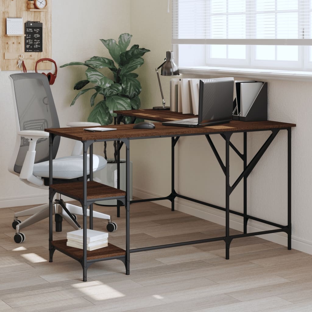 VidaXL Bureau 139x139x75 cm bewerkt hout bruineikenkleurig