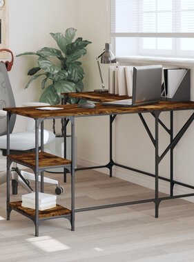 VidaXL Bureau 139x139x75 cm bewerkt hout gerookt eikenkleurig