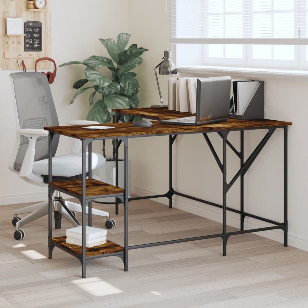 VidaXL Bureau 139x139x75 cm bewerkt hout gerookt eikenkleurig