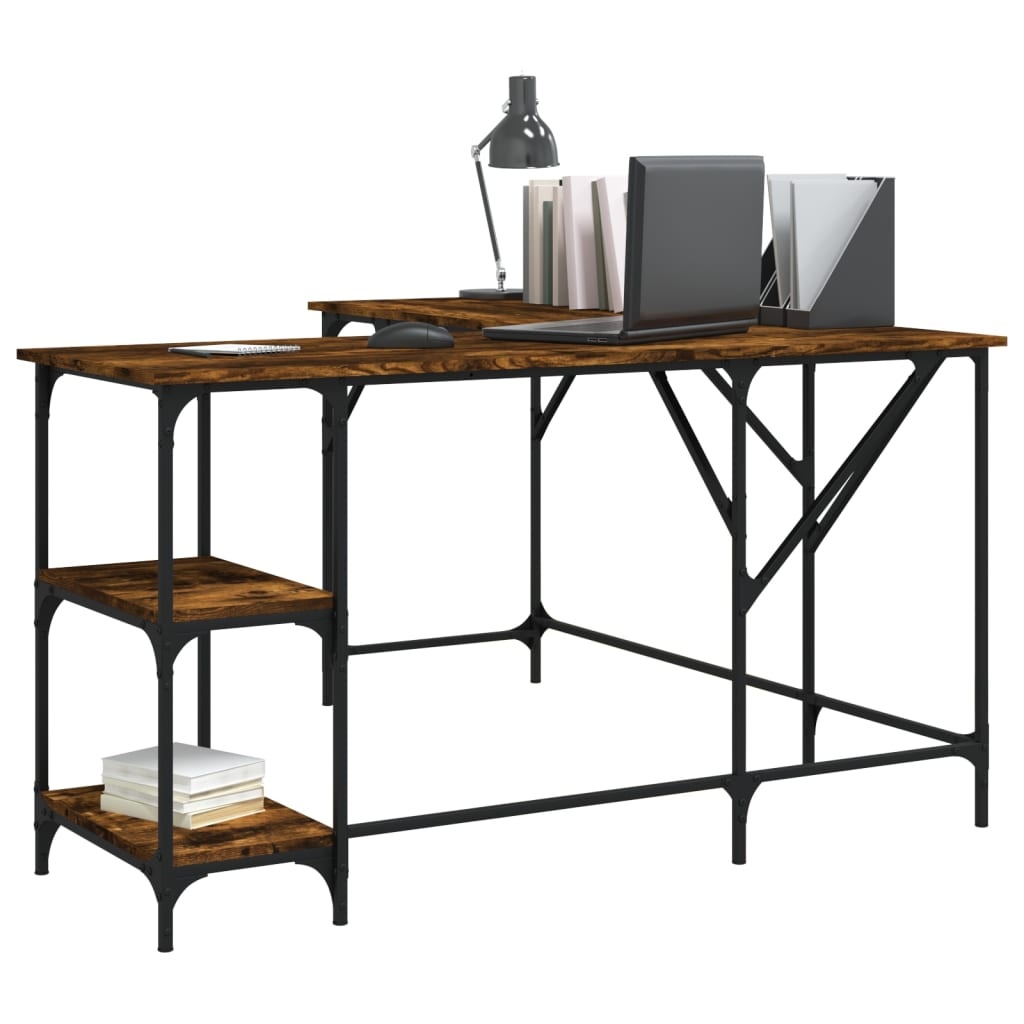 VidaXL Bureau 139x139x75 cm bewerkt hout gerookt eikenkleurig