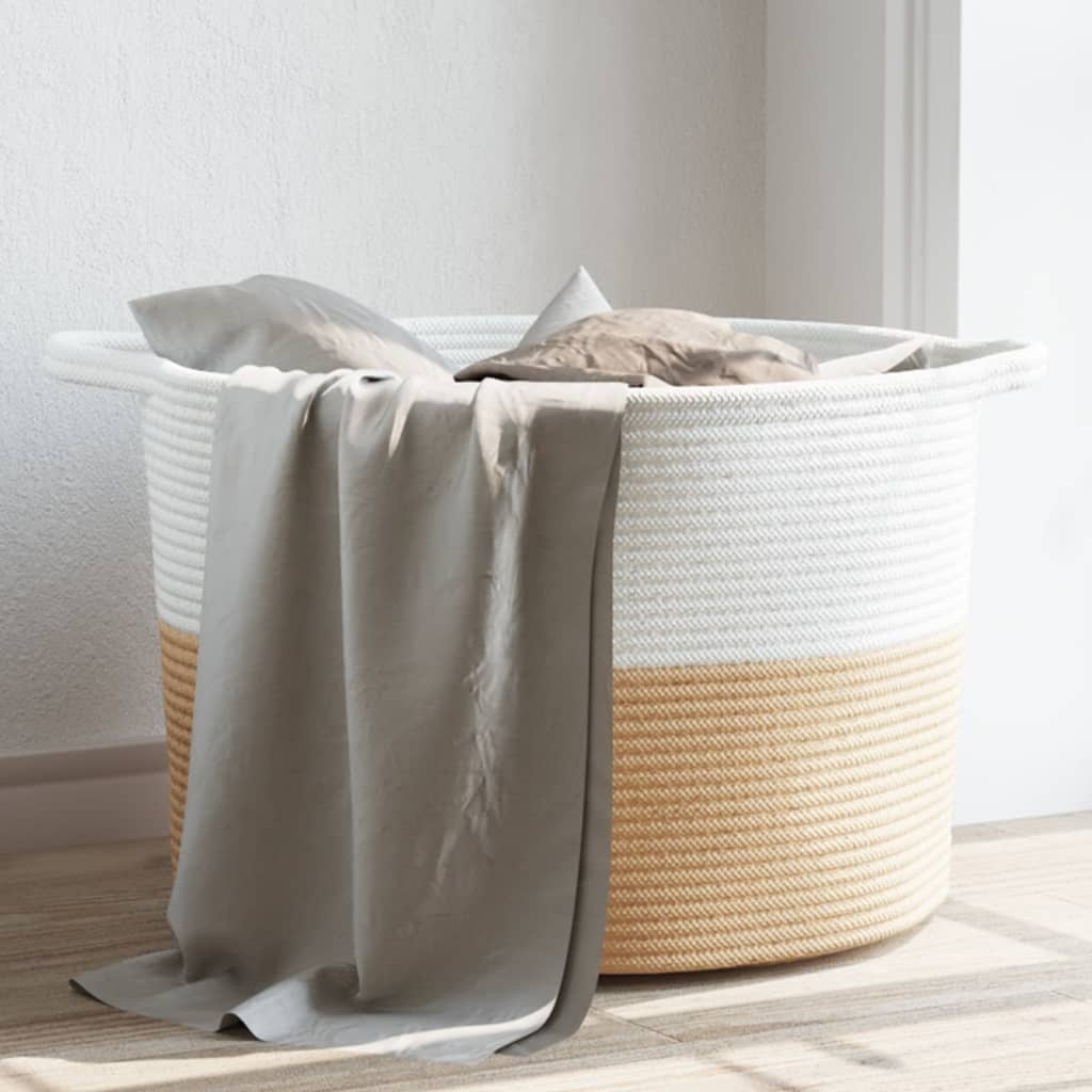 vidaXL Wasmand Ø 55x36 cm katoen beige en wit