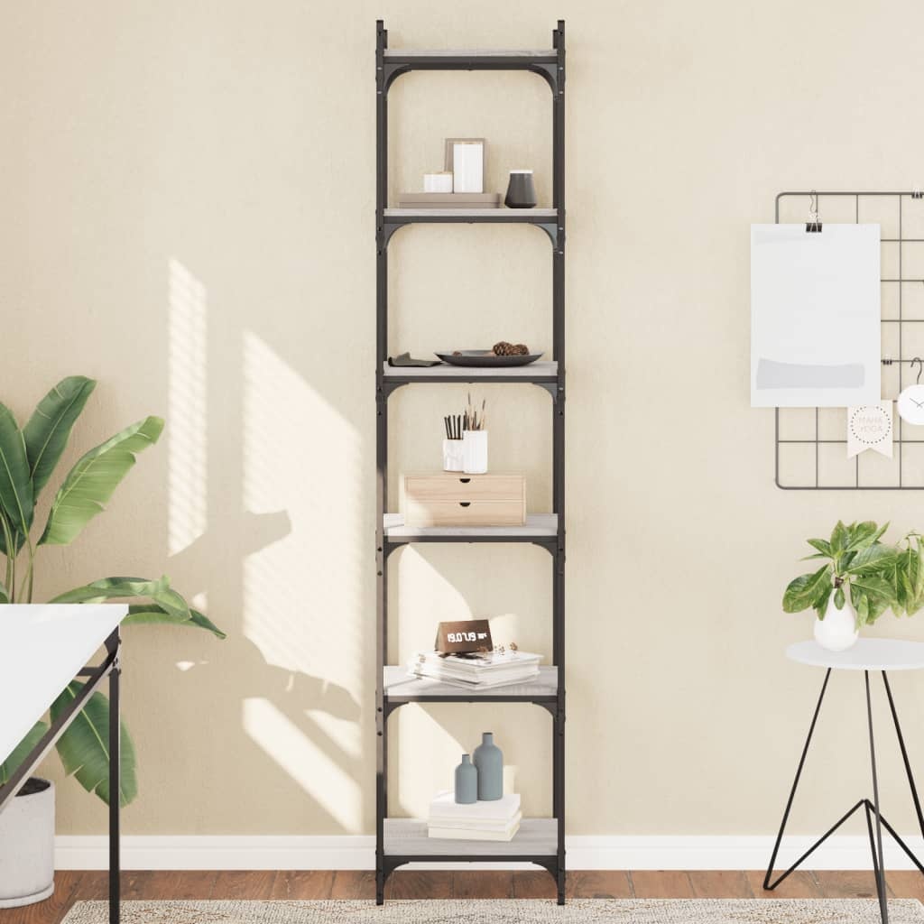 VidaXL Boekenkast 6-laags 40x30x188 cm bewerkt hout grijs sonoma eiken