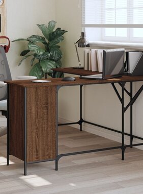 VidaXL Bureau 141x141x75 cm bewerkt hout bruineikenkleurig