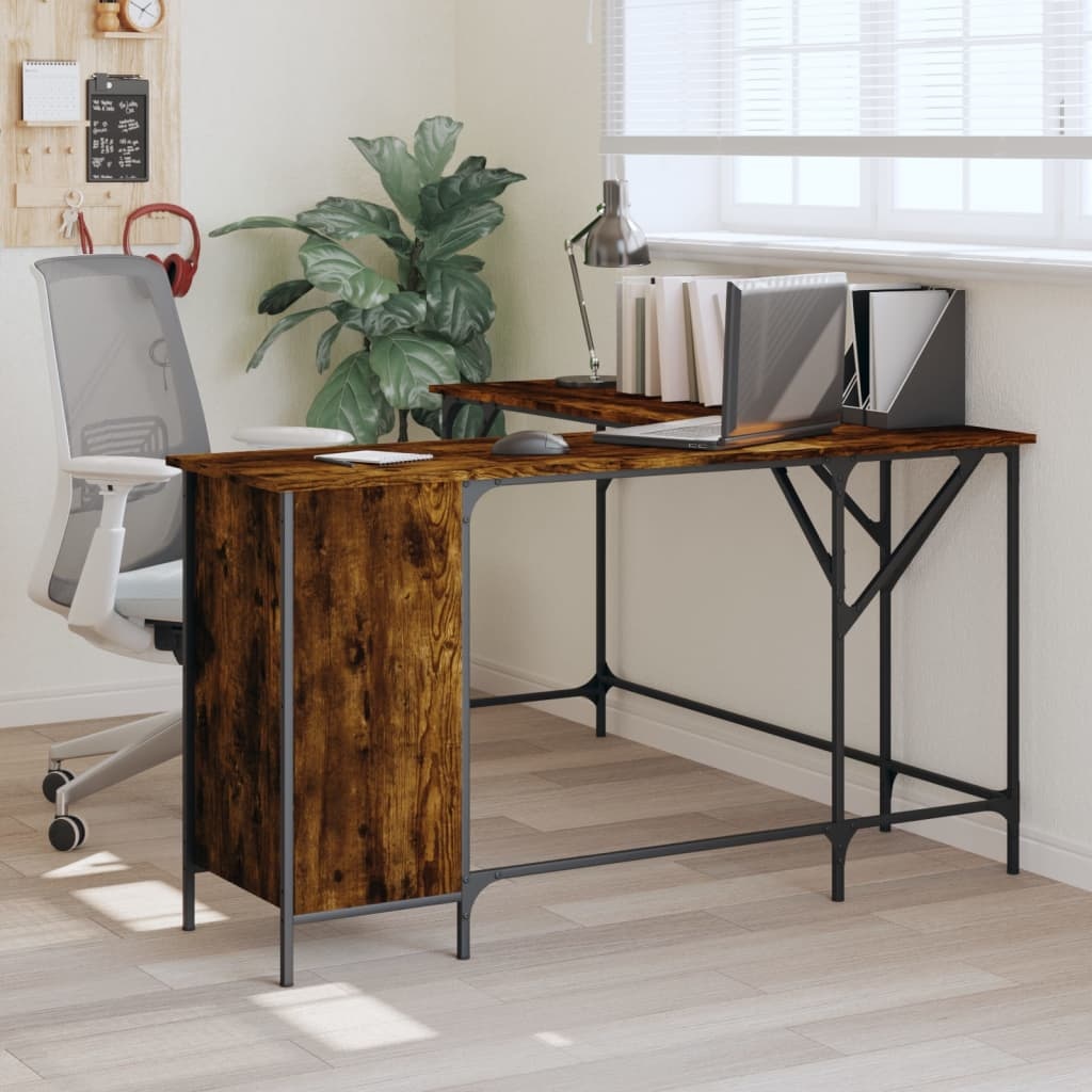 VidaXL Bureau 141x141x75 cm bewerkt hout gerookt eikenkleurig