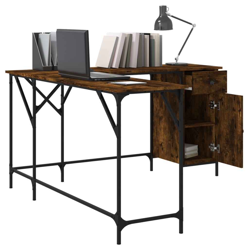 VidaXL Bureau 141x141x75 cm bewerkt hout gerookt eikenkleurig