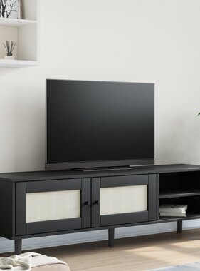 vidaXL Tv-meubel SENJA 158x40x49 cm rattan-look massief grenen zwart