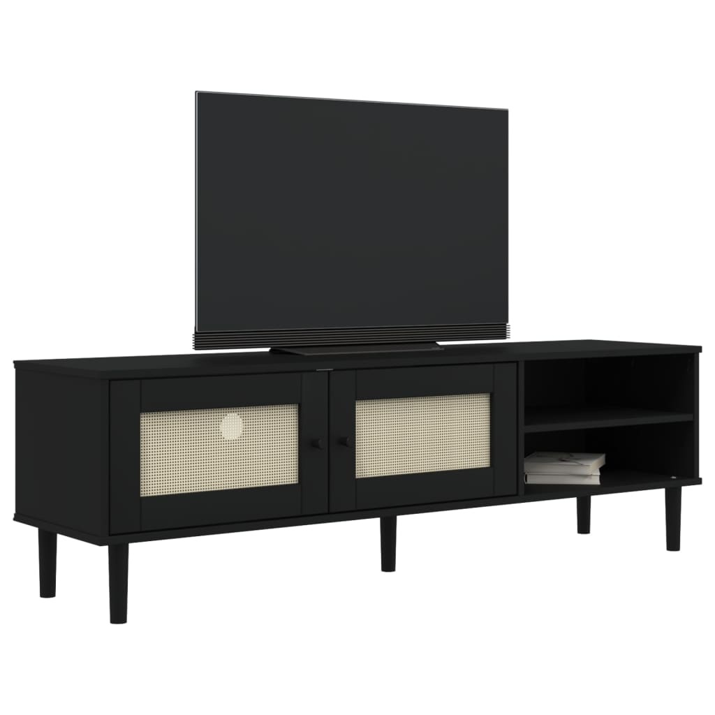 vidaXL Tv-meubel SENJA 158x40x49 cm rattan-look massief grenen zwart