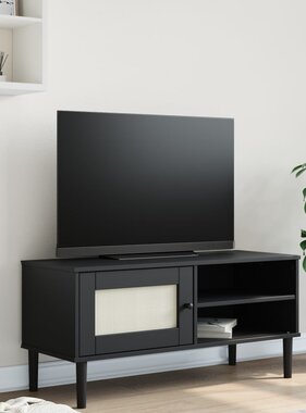 vidaXL Tv-meubel SENJA 106x40x49 cm rattan massief grenenhout zwart