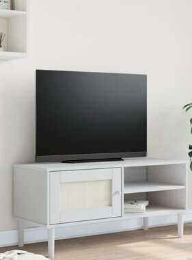 vidaXL Tv-meubel SENJA 106x40x49 cm rattan massief grenenhout wit