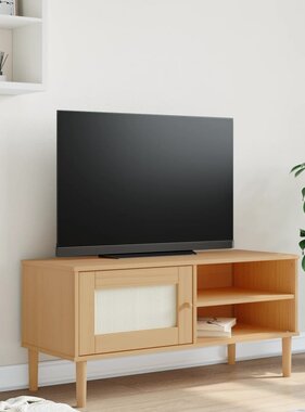 vidaXL Tv-meubel SENJA 106x40x49 cm rattan massief grenenhout bruin