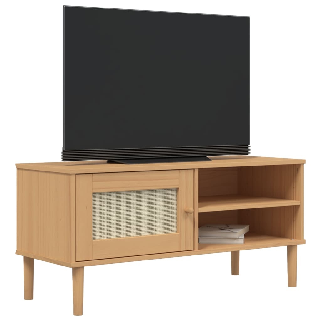 vidaXL Tv-meubel SENJA 106x40x49 cm rattan massief grenenhout bruin