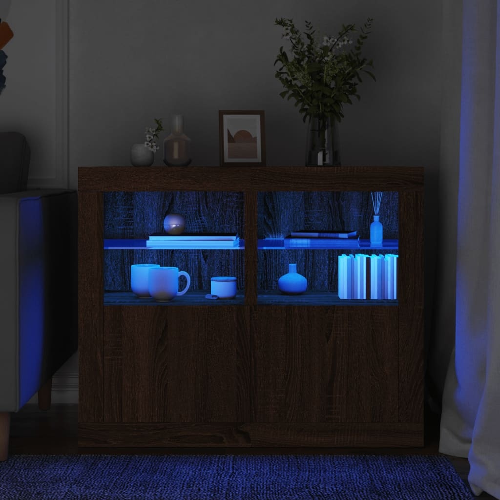 VidaXL Bijzetkastjes met LED 2 st bewerkt hout bruineikenkleurig
