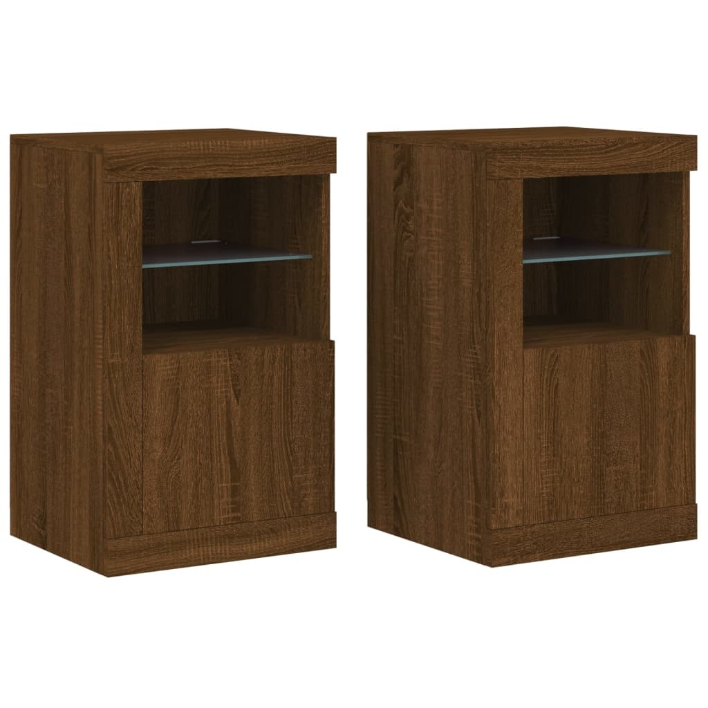 VidaXL Bijzetkastjes met LED 2 st bewerkt hout bruineikenkleurig