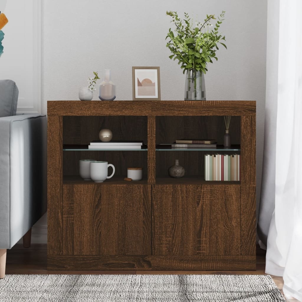 VidaXL Bijzetkastjes met LED 2 st bewerkt hout bruineikenkleurig