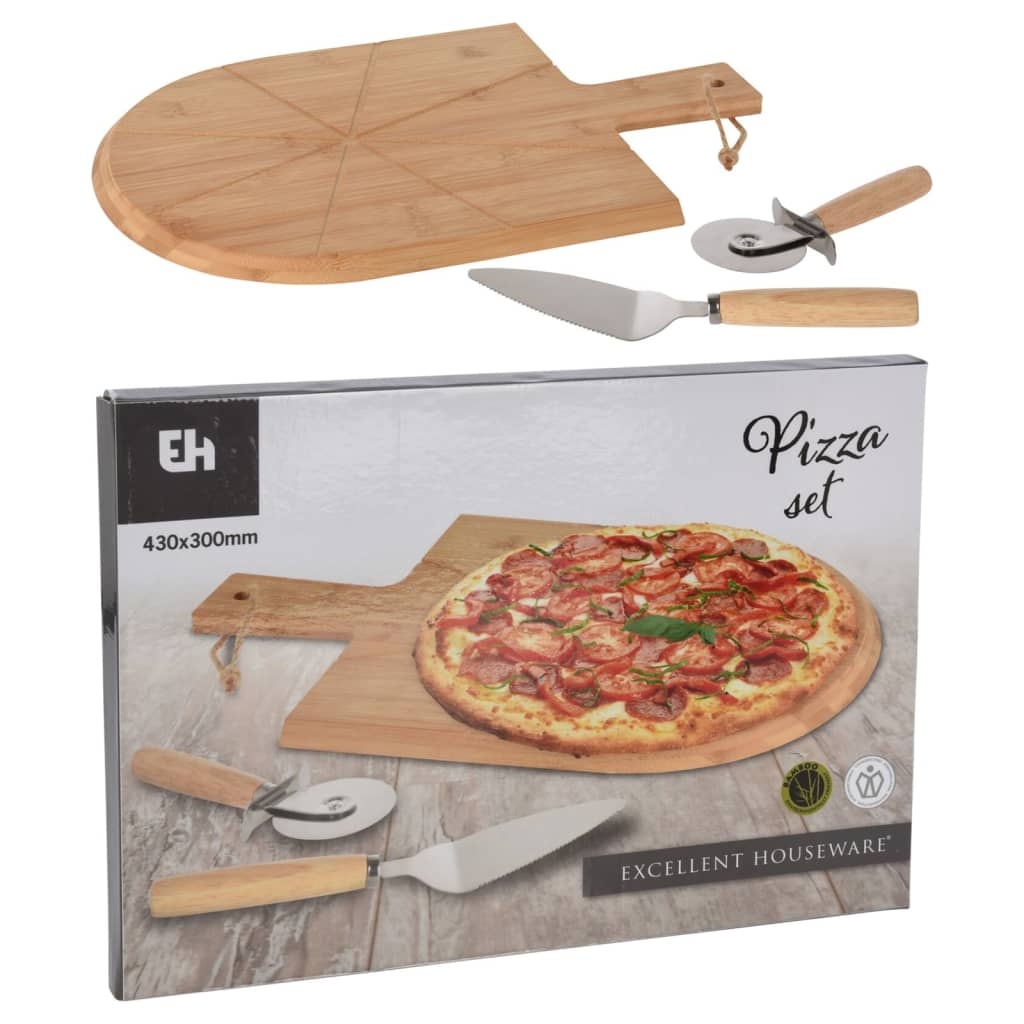 vidaXL 3-delige Pizzasnijset 43x30 cm bamboe