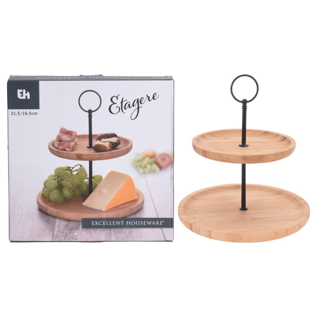 vidaXL Etagère 2-laags rond 16,5/21,5 cm bamboe