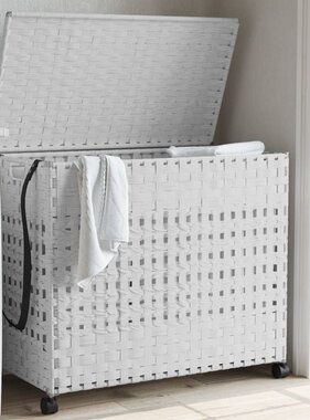 vidaXL Wasmand op wielen 66x35x60 cm rattan wit