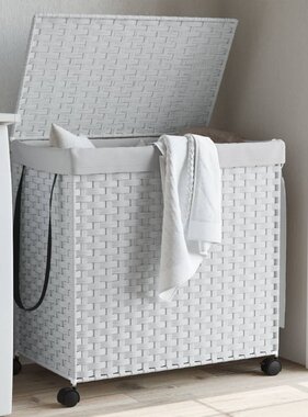 vidaXL Wasmand op wielen 60x35x60,5 cm rattan wit