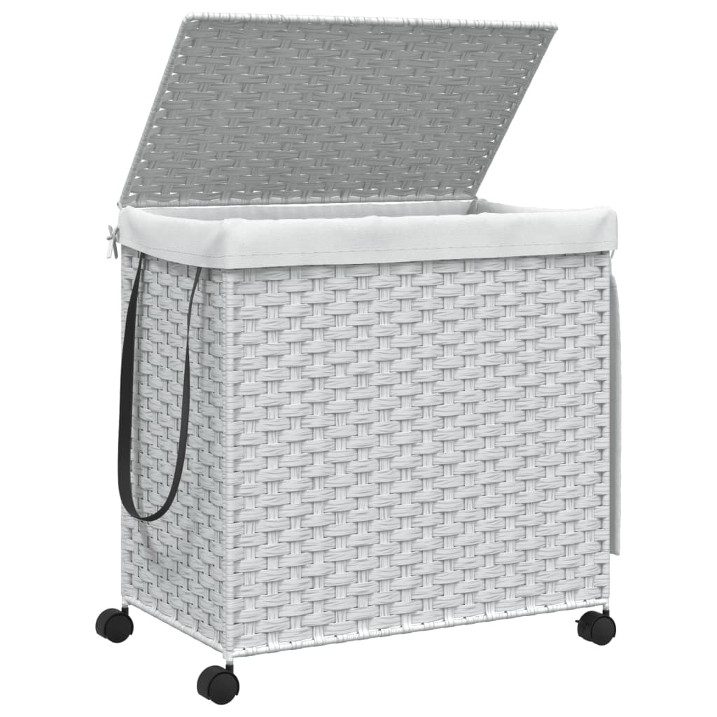 vidaXL Wasmand op wielen 60x35x60,5 cm rattan wit