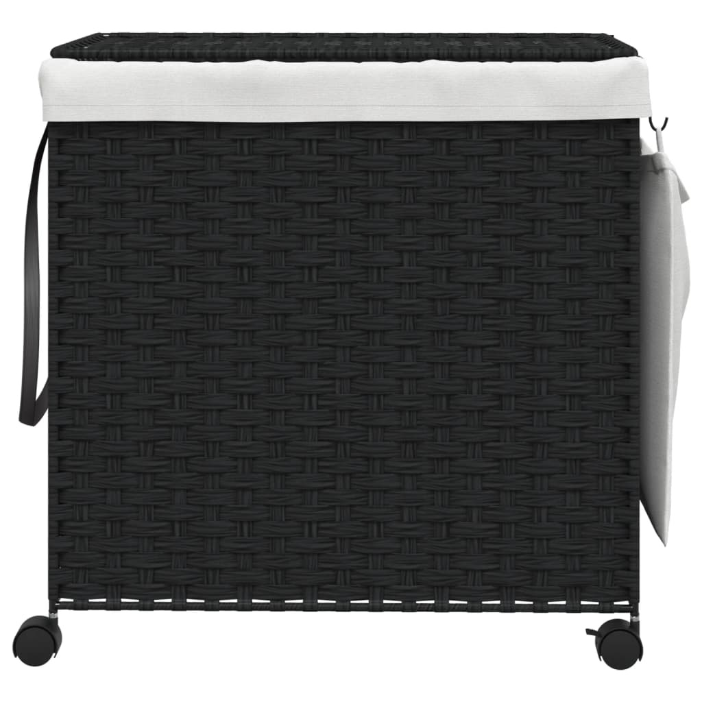 vidaXL Wasmand op wielen 60x35x60,5 cm rattan zwart