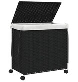 vidaXL Wasmand op wielen 60x35x60,5 cm rattan zwart