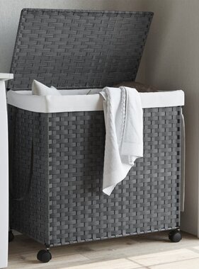 vidaXL Wasmand op wielen 60x35x60,5 cm rattan grijs