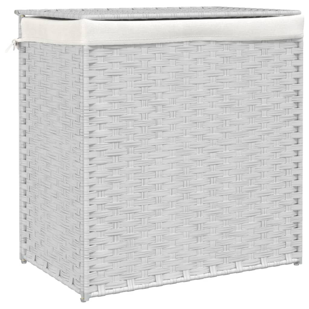 vidaXL Wasmand met 2 vakken 53x35x57 cm poly rattan wit